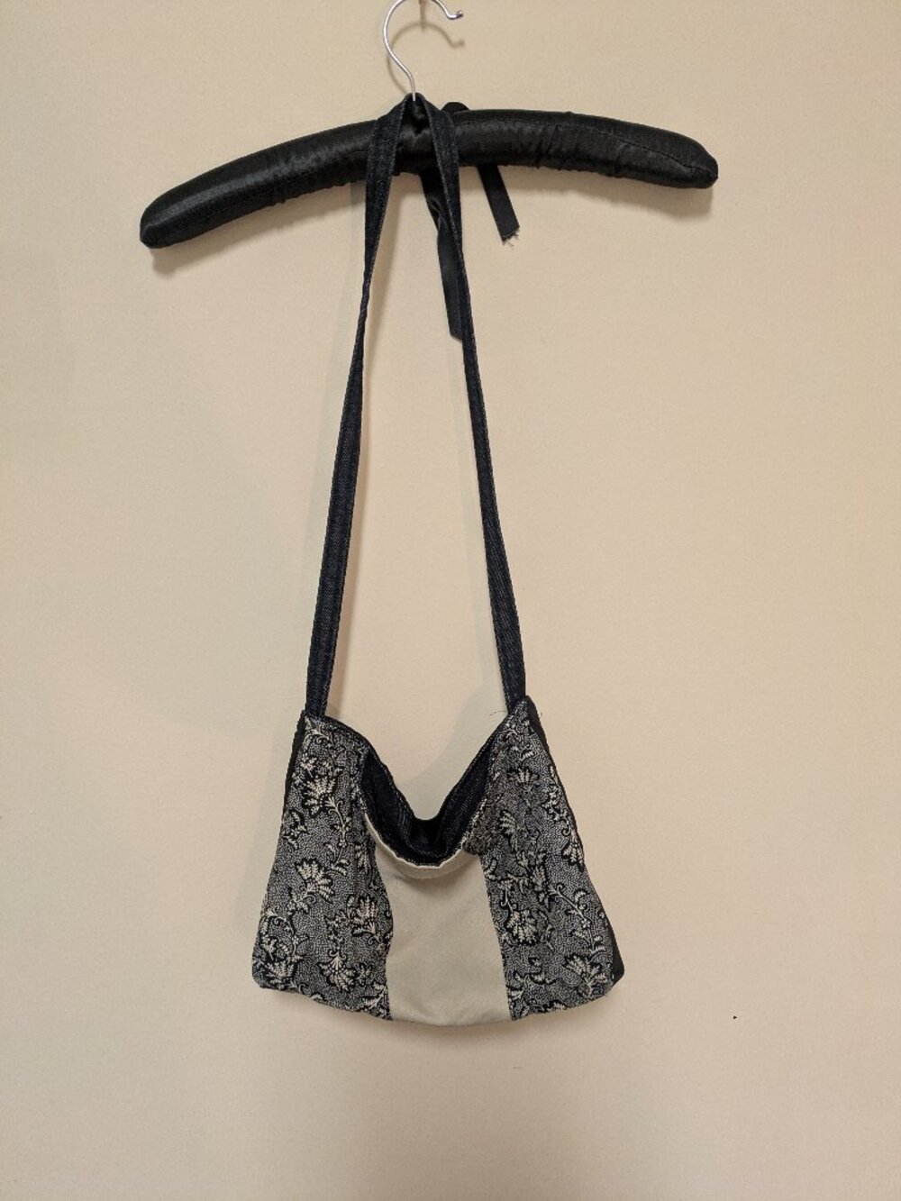 handmade crossbody fabric purse bag navy blue tan